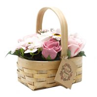Mýdlové květy růžové - dárkový košík